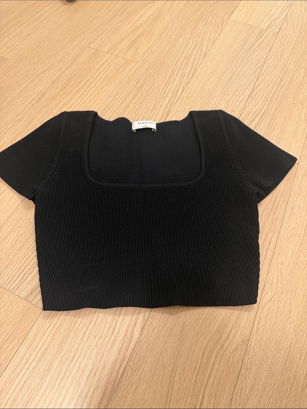 Babaton Black Ribbed Square-Neck Crop Top